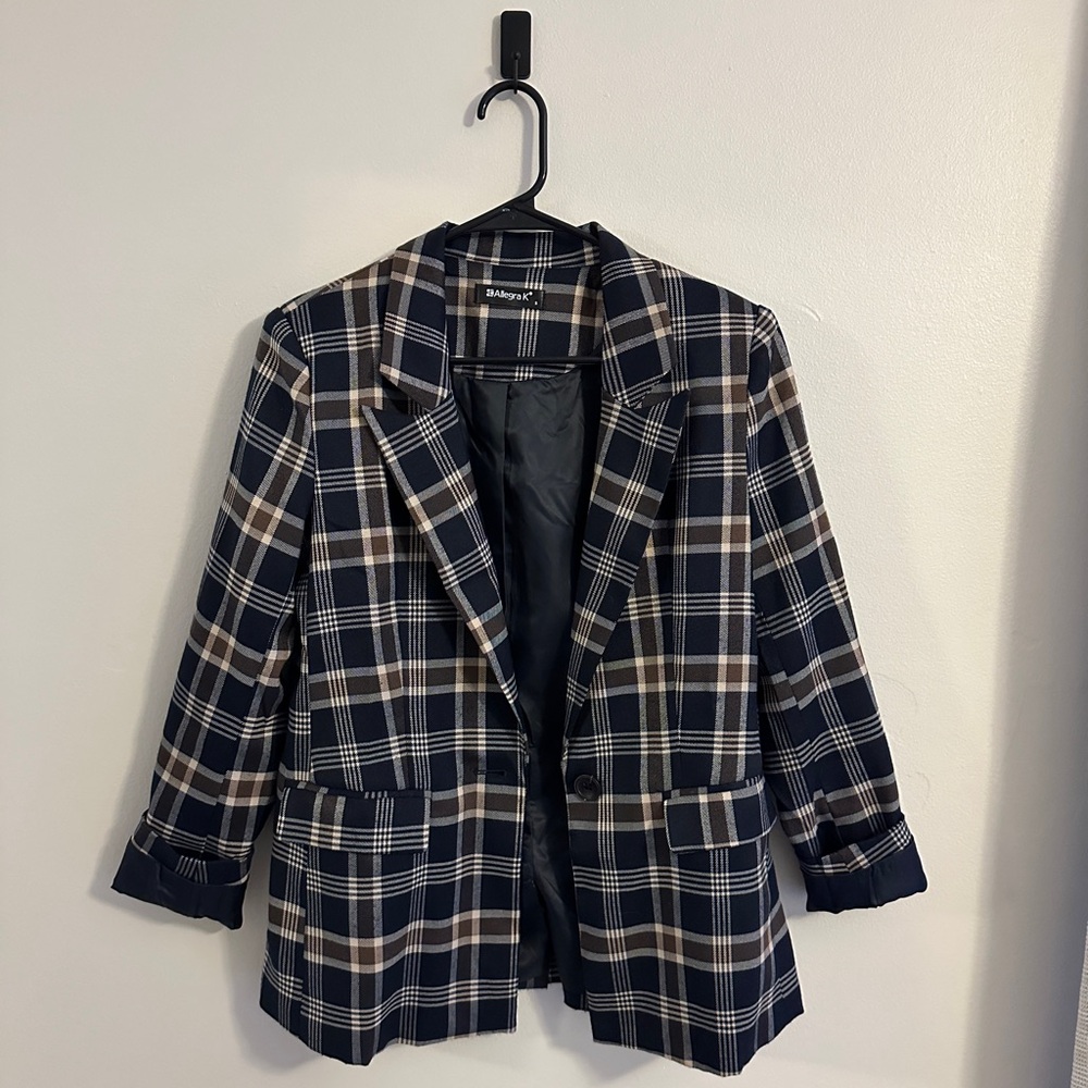Plaid Blazer in Navy/Brown - Small